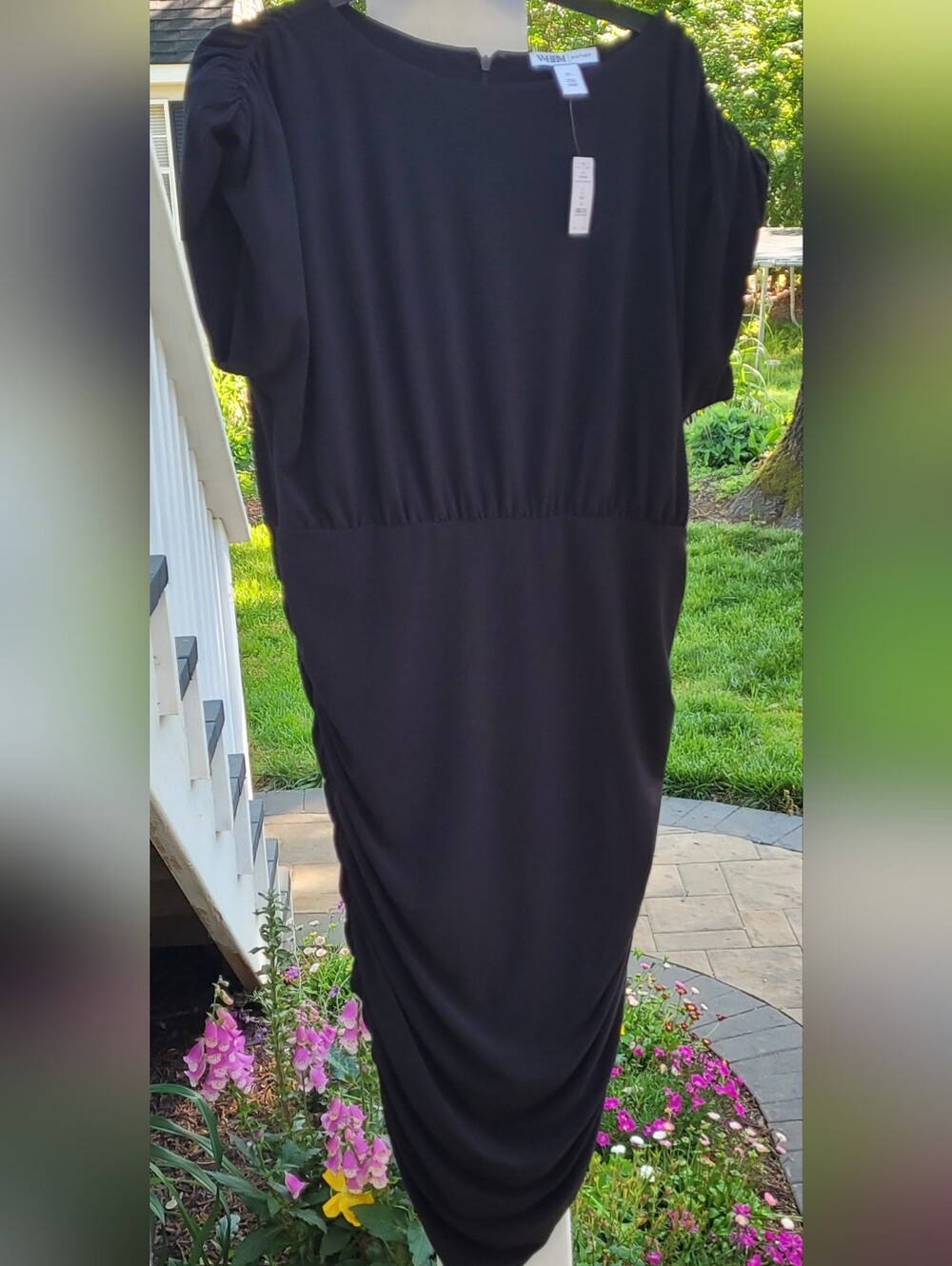 White House Black Market Black Cap Sleeve Ruched Sheath Dress NWT